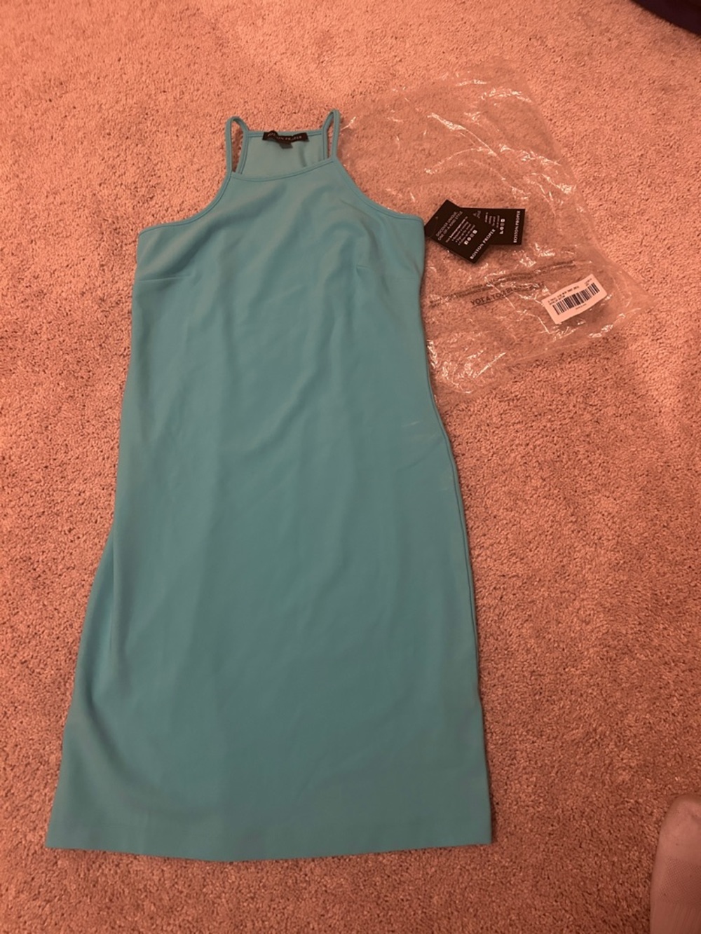Boston Proper Aqua High-Neck Midi travel Dress
